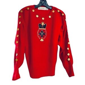 VTG Marisa Christina Red Lambswool/Angora Beaded Sequins Women Sweater Size S